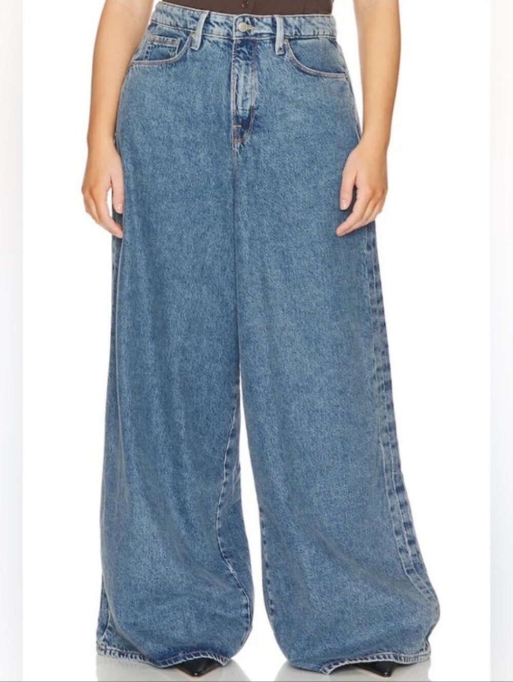 Good American Paneled Super Wide Leg Jeans Indigo Denim Baggy Relaxed Fit Size 2